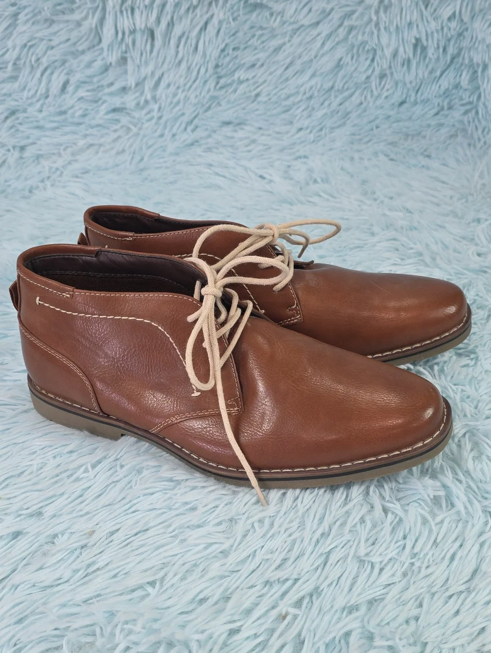 George Men’s Brown Faux Leather Chukka Boots Size 10 Lace Up Ankle Boots